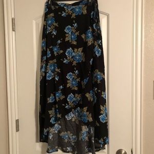 Francesca’s Black with Blue Flowers Wrap Skirt